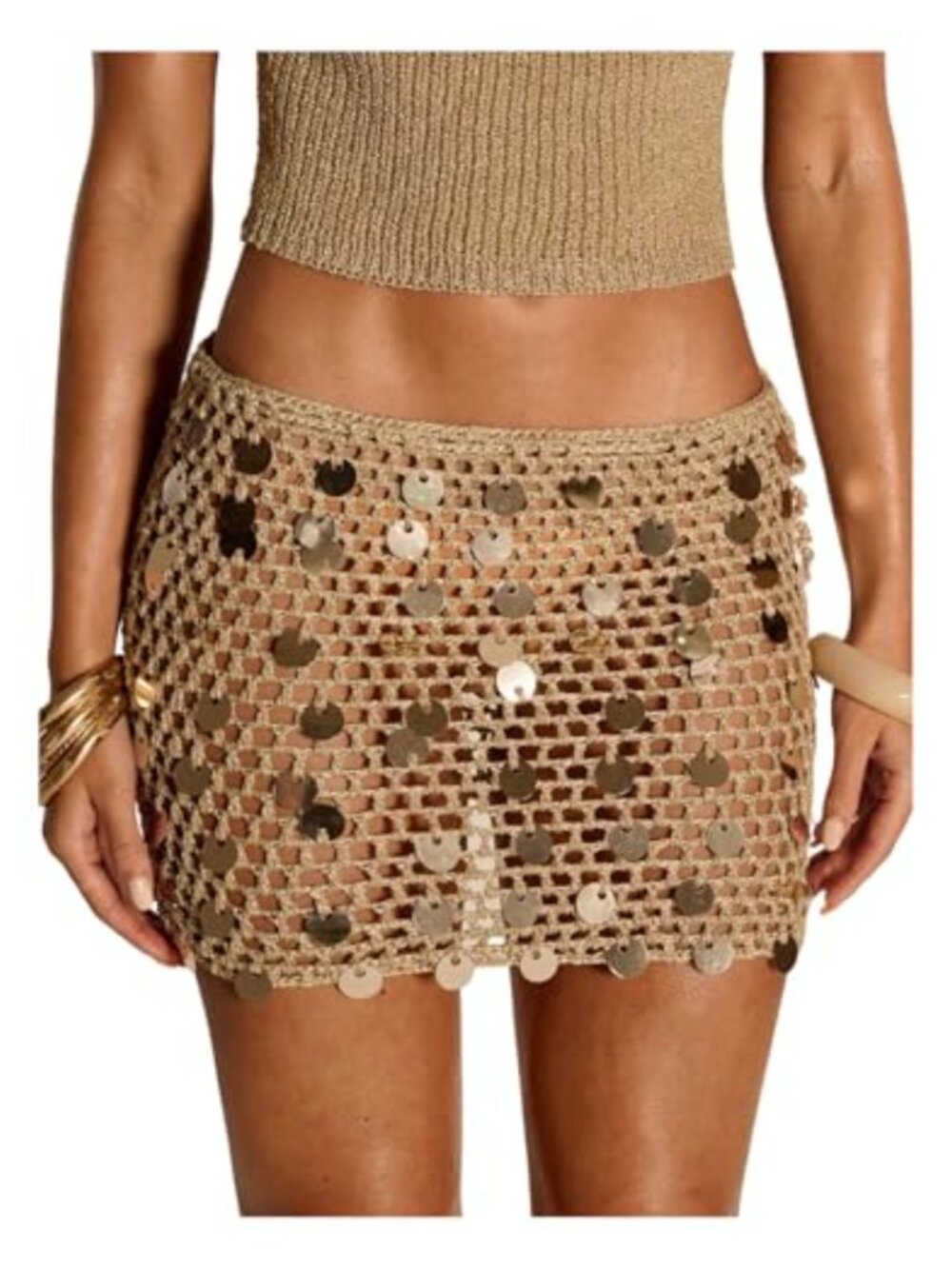 Crochet Sequin Mini Skirt Beach Cover Up Low Waist Party Y2k Swim Coverup
